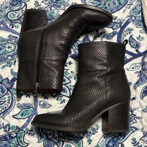 Franco Sarto Black Snakeskin Ankle Booties